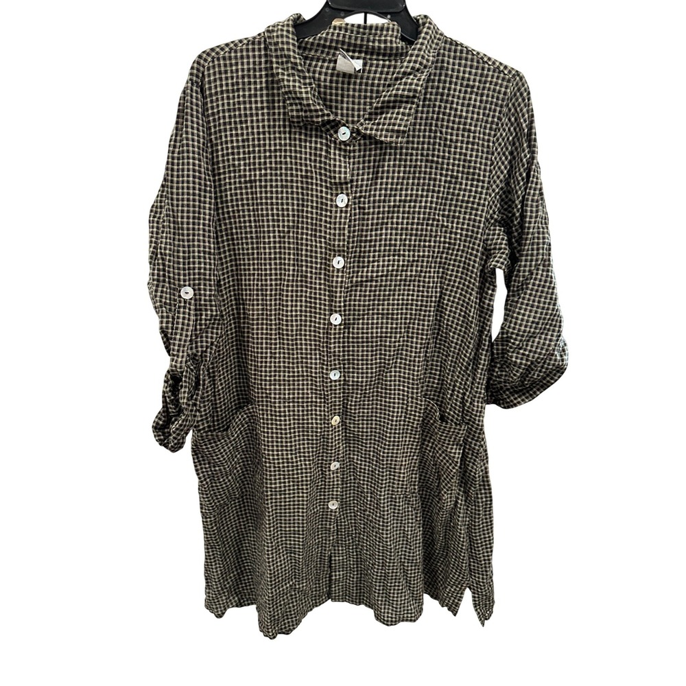Match Point USA Plaid Dress Women's Roll‎ Tab Sleeves Pockets Large